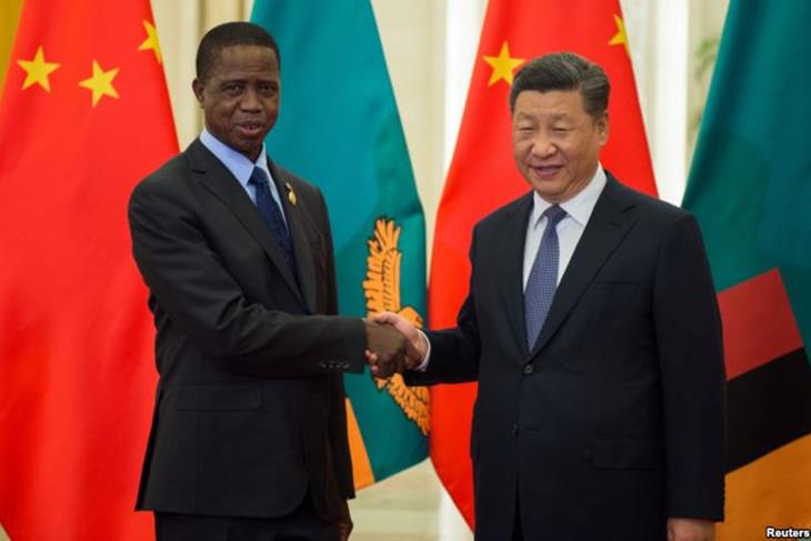 Zambian president fights Chinese business men during political instability in Zambia.